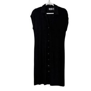 Chicos Travelers Button Up Midi Dress Size 1 US M Black Collared Slinky USA